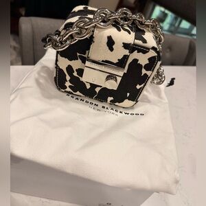 Brandon Blackwood Cow Print Mini Bag with Silver Chain